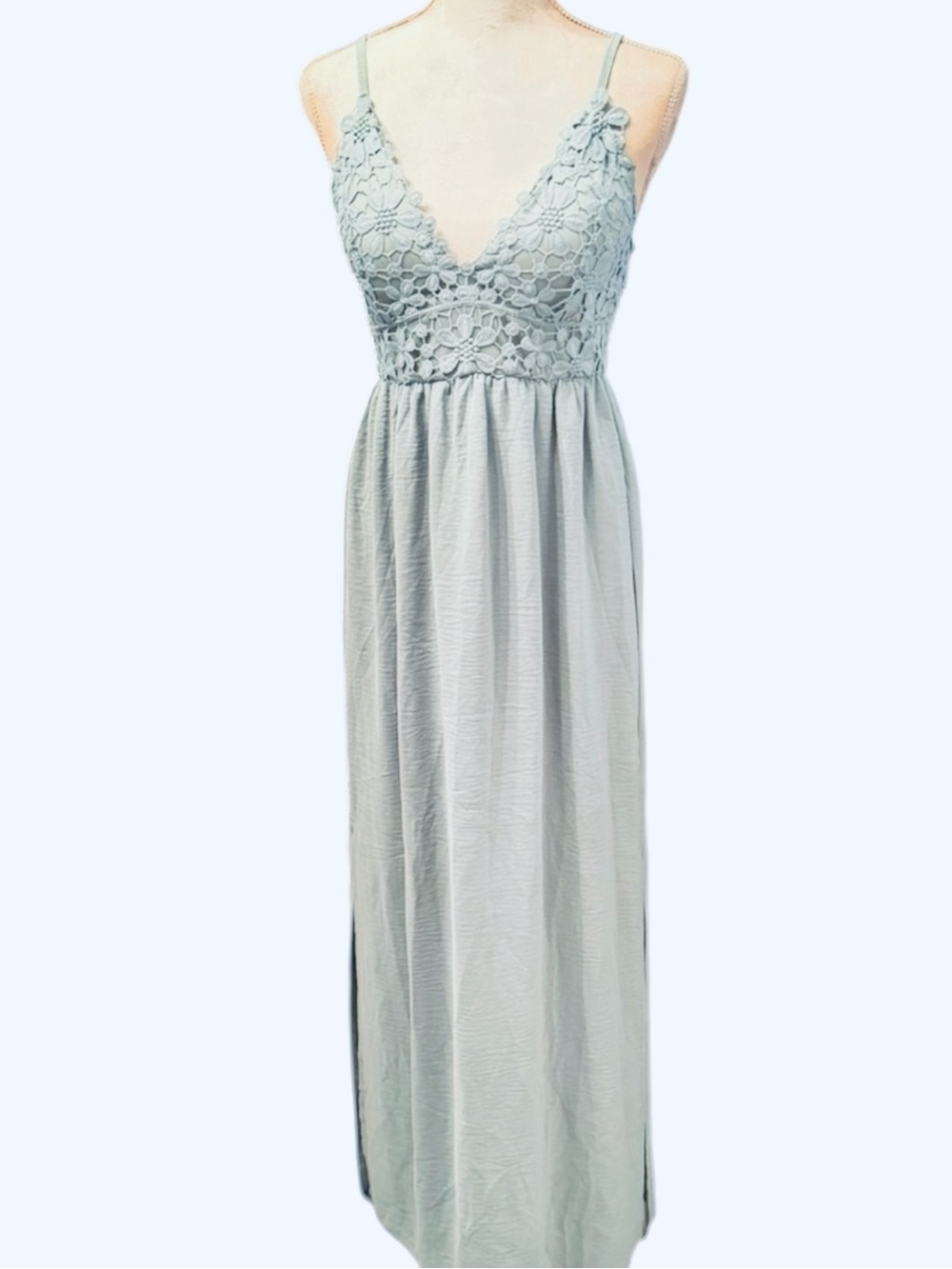 Derek Heart sage green maxi dress, with double side slits; Med